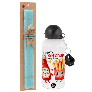 Ketchup To My Fries, Easter Set, metallic aluminum water bottle (500ml) & scented flat candle (30cm) (TURQUOISE)