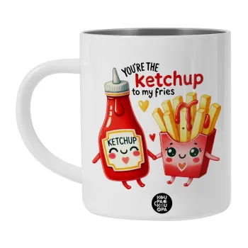 Ketchup To My Fries, Λευκή Ανοξείδωτη Μεταλλική Κούπα 450ml - Διπλού Τοιχώματος 