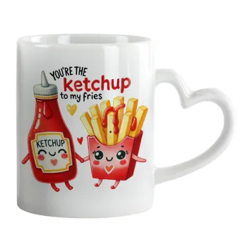 Ketchup To My Fries, Κούπα καρδιά χερούλι λευκή, κεραμική, 330ml