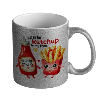 Ketchup To My Fries, Κούπα Ασημένια Glitter που γυαλίζει, κεραμική, 330ml