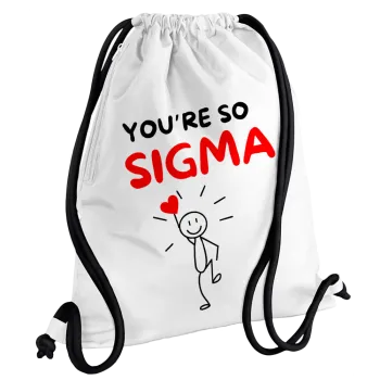 Sigma Valentine's Day , Backpack pouch GYMBAG white, with pocket (40x48cm) & thick cords