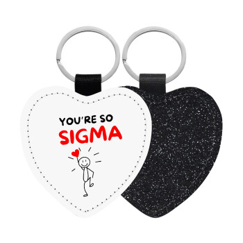 Sigma Valentine's Day , Μπρελόκ PU δερμάτινο glitter καρδιά ΜΑΥΡΟ