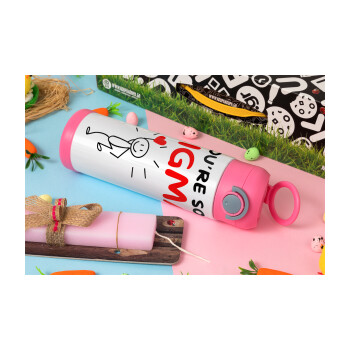 Sigma Valentine's Day , Easter candle, Childrens hot water bottle, stainless steel, with safety straw, PINK (500ml)