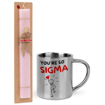 Sigma Valentine's Day , Easter Set, metallic thermal cup (300ml) & aromatic flat Easter candle (30cm) (PINK)