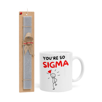Sigma Valentine's Day , Πασχαλινή Λαμπάδα με Κούπα κεραμική (330ml) & κερί αρωματικό πλακέ (30cm) (ΓΚΡΙ)
