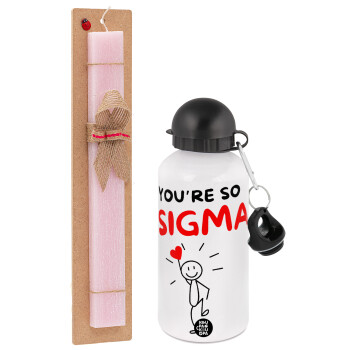 Sigma Valentine's Day , Πασχαλινή Λαμπάδα με παγούρι μεταλλικό αλουμινίου (500ml) & κερί αρωματικό πλακέ (30cm) (ΡΟΖ)