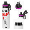 Metallic water bottle with safety lid, 850ml aluminum