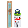 Easter Set, Children's thermal stainless steel bottle with safety straw, green/blue (350ml) & aromatic flat Easter candle (30cm) (TURQUOISE)