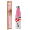 Easter Set, Metallic pink/white (Stainless steel) thermos, double-walled, 500ml & aromatic flat Easter candle (30cm) (PINK)