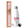 Easter Set, metallic stainless steel water bottle (750ml) & scented flat Easter candle (30cm) (PINK)