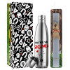 Easter Set, metallic stainless thermos flask (500ml) & scented flat Easter candle (30cm) (GRAY)