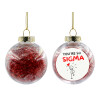 Transparent Christmas tree ball ornament with red filling 8cm