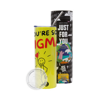 Sigma Valentine's Day , Neon Yellow Travel Tumbler, with metal straw (Stainless steel 304 Food grade, BPA free, 600ml)