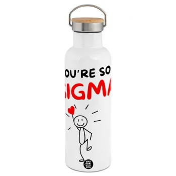 Sigma Valentine's Day , Stainless steel White with wooden lid (bamboo), double wall, 750ml