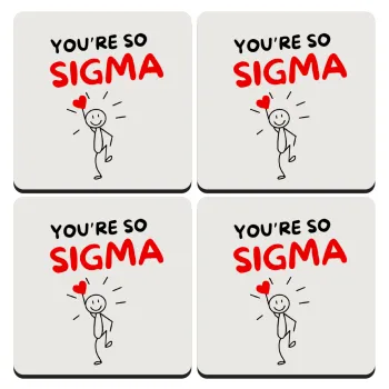 Sigma Valentine's Day , ΣΕΤ 4 Σουβέρ ξύλινα τετράγωνα (9cm)