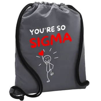 Sigma Valentine's Day , Τσάντα πλάτης πουγκί GYMBAG ΓΚΡΙ, με τσέπη (40x48cm) & χονδρά κορδόνια