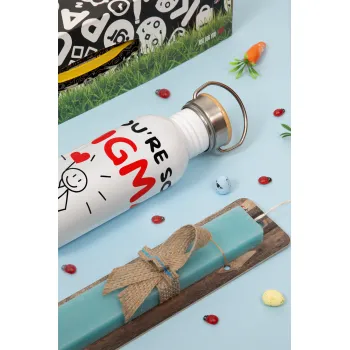 Sigma Valentine's Day , Πασχαλινή Λαμπάδα με παγούρι μεταλλικό Ασημένιο αλουμινίου (500ml) & κερί αρωματικό πλακέ (30cm) (ΤΙΡΚΟΥΑΖ)