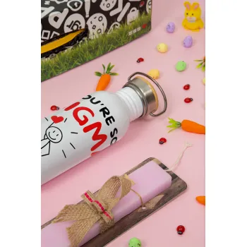 Sigma Valentine's Day , Πασχαλινή Λαμπάδα με παγούρι μεταλλικό (620ml, stainless steel) & κερί αρωματικό πλακέ (30cm) (ΡΟΖ)