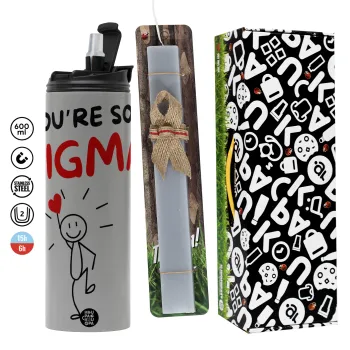 Sigma Valentine's Day , Πασχαλινή Λαμπάδα με Travel Tumbler θερμό (600ml, BPA free) & κερί αρωματικό πλακέ (30cm) (ΓΚΡΙ)