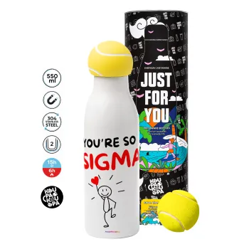 Sigma Valentine's Day , Tennis ball Metal mug thermos White, double wall, 550ml
