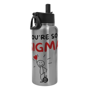 Sigma Valentine's Day , Metal mug thermo Silver with Straw and Spout Lid (Stainless steel), double wall, 950ml