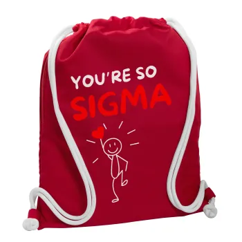 Sigma Valentine's Day , Τσάντα πλάτης πουγκί GYMBAG Κόκκινη, με τσέπη (40x48cm) & χονδρά κορδόνια