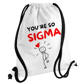 Sigma Valentine's Day , Τσάντα πλάτης πουγκί GYMBAG λευκή, με τσέπη (40x48cm) & χονδρά κορδόνια
