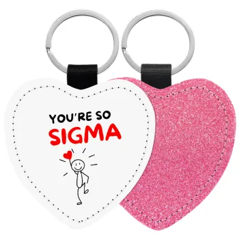 Sigma Valentine's Day , Μπρελόκ PU δερμάτινο glitter καρδιά ΡΟΖ