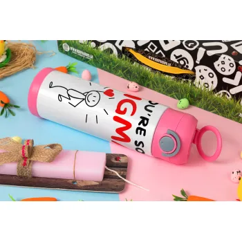 Sigma Valentine's Day , Πασχαλινή Λαμπάδα με Παιδικό παγούρι θερμό, ανοξείδωτο, με καλαμάκι ασφαλείας, ΡΟΖ (500ml)