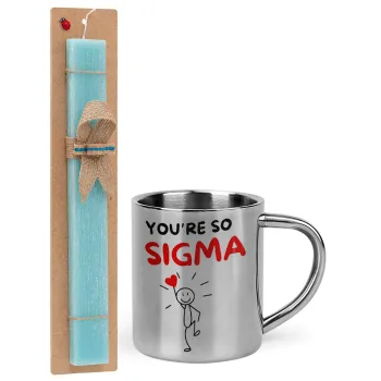Sigma Valentine's Day , Easter Set, metallic thermal cup (300ml) & aromatic flat Easter candle (30cm) (TURQUOISE)