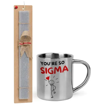 Sigma Valentine's Day , Easter Set, metallic thermal cup (300ml) & Easter aromatic flat candle (30cm) (GRAY)