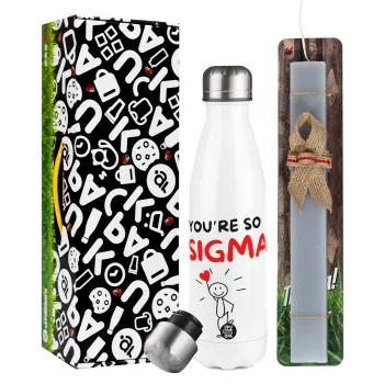 Sigma Valentine's Day , Easter candle, metallic white thermos bottle (500ml) & aromatic flat candle (30cm) (GRAY)