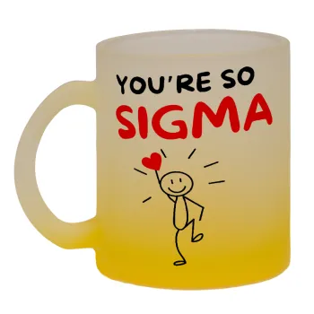 Sigma Valentine's Day , Κούπα γυάλινη δίχρωμη με βάση το κίτρινο ματ, 330ml