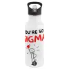 White water bottle with straw, stainless steel 600ml