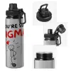Metallic water bottle with safety cap, 850ml aluminum
