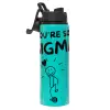 Metallic water bottle with safety lid, 850ml aluminum