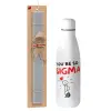 Easter Set, metallic stainless thermos bottle (500ml) & scented flat Easter candle (30cm) (GRAY)