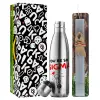 Easter Set, metallic stainless thermos flask (500ml) & scented flat Easter candle (30cm) (GRAY)
