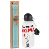 Easter Set, metallic aluminum water bottle (500ml) & scented flat candle (30cm) (TURQUOISE)