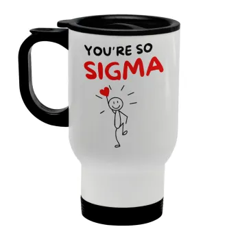 Sigma Valentine's Day , Κούπα ταξιδιού ανοξείδωτη με καπάκι, διπλού τοιχώματος (θερμό) λευκή 450ml