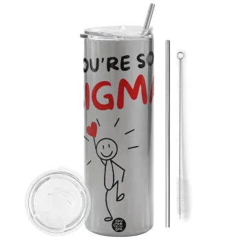 Sigma Valentine's Day , Tumbler stainless steel Silver 600ml, with metal straw & cleaning brush