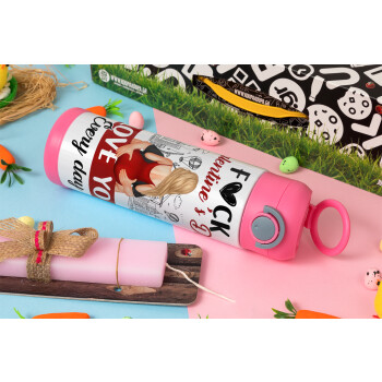 I love You Everyday , Easter candle, Childrens hot water bottle, stainless steel, with safety straw, PINK (500ml)