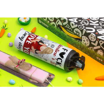 I love You Everyday , Easter candle,Travel Tumbler 2 Lids, with metal straw & cleaning brush & aromatic flat candle (30cm) (PINK)