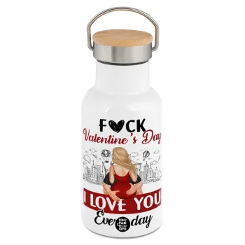 I love You Everyday , Metallic thermos (Stainless steel) White with wooden lid (bamboo), double-walled, 350ml