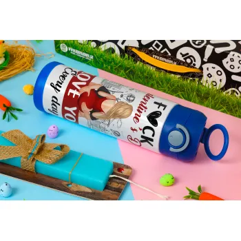 I love You Everyday , Πασχαλινή Λαμπάδα με Παιδικό παγούρι θερμό, ανοξείδωτο, με καλαμάκι ασφαλείας, ΜΠΛΕ (500ml)