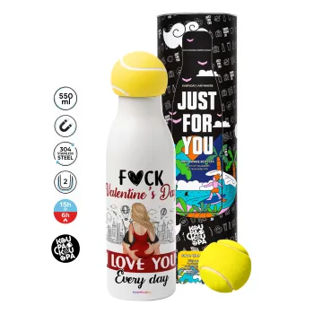 I love You Everyday , Tennis ball Metal mug thermos White, double wall, 550ml