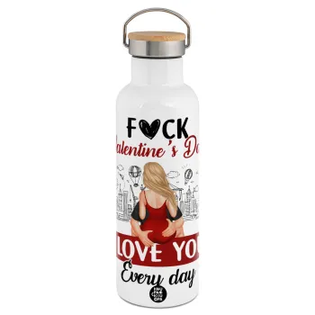 I love You Everyday , Stainless steel White with wooden lid (bamboo), double wall, 750ml