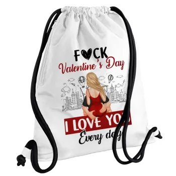 I love You Everyday , Τσάντα πλάτης πουγκί GYMBAG λευκή, με τσέπη (40x48cm) & χονδρά κορδόνια