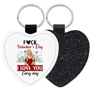 I love You Everyday , Μπρελόκ PU δερμάτινο glitter καρδιά ΜΑΥΡΟ