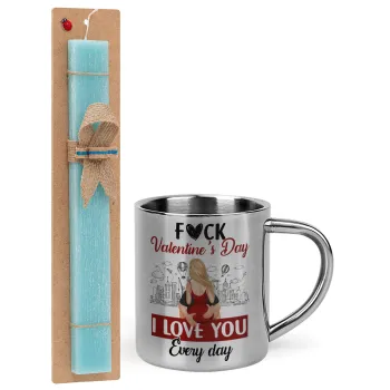 I love You Everyday , Easter Set, metallic thermal cup (300ml) & aromatic flat Easter candle (30cm) (TURQUOISE)